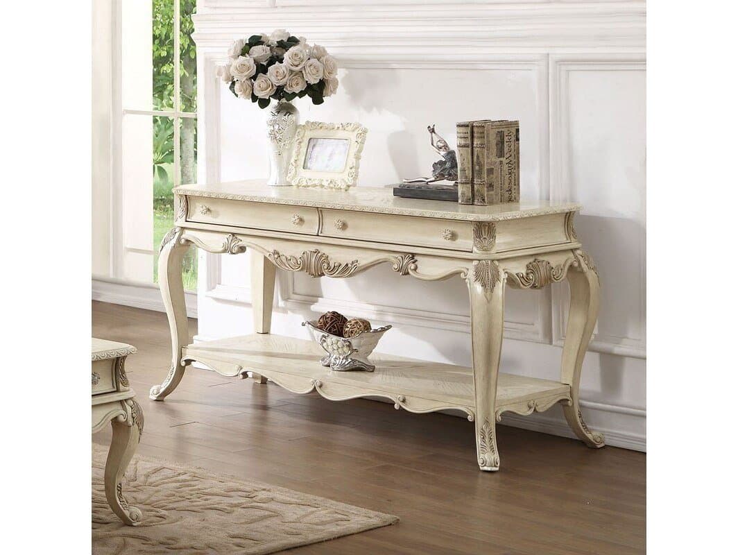 Acme Furniture Ragenardus Rectangular Wood Antique White Console Table
