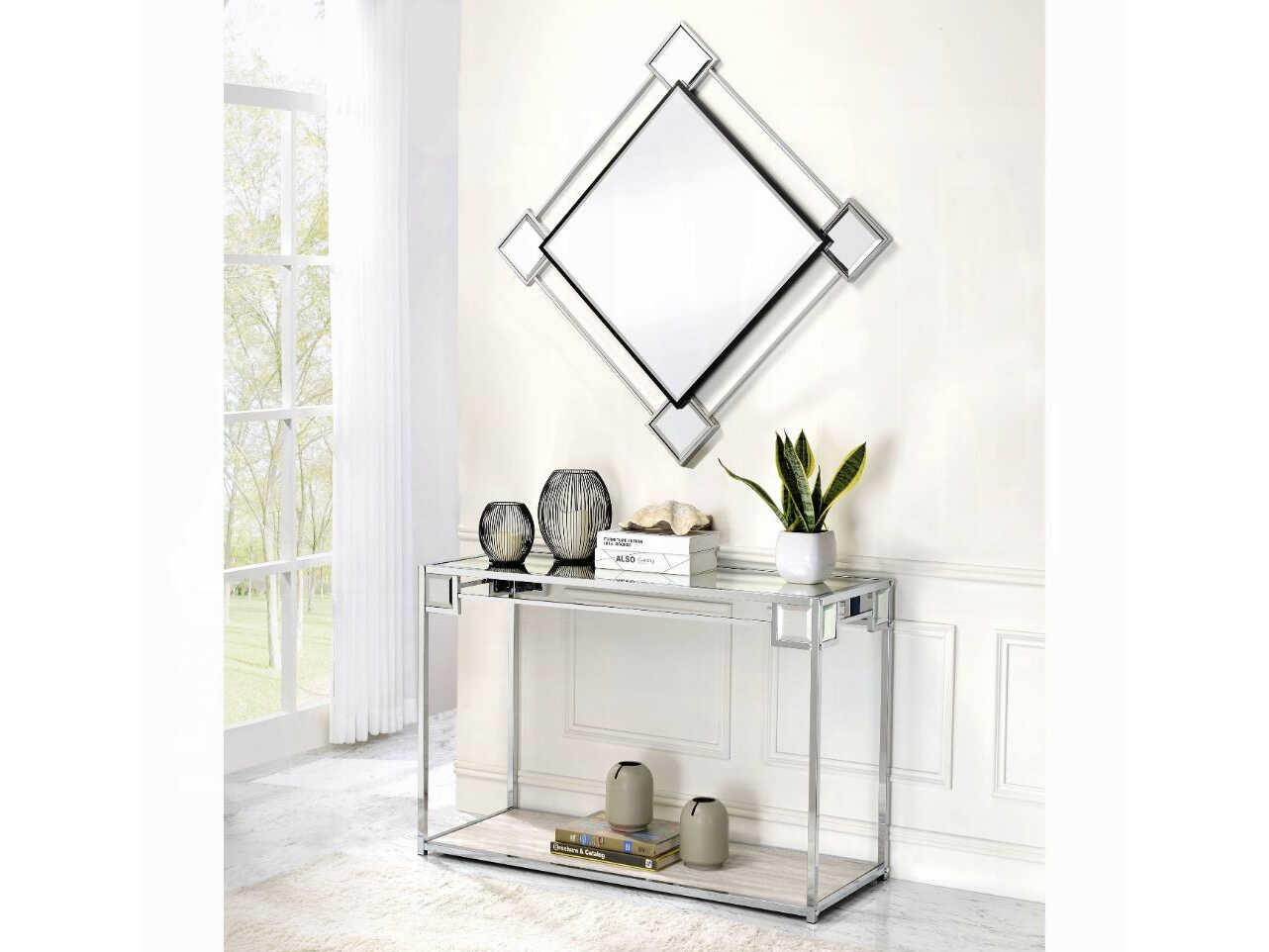 Acme Furniture Asbury Rectangular Mirror Console Table with Mirror