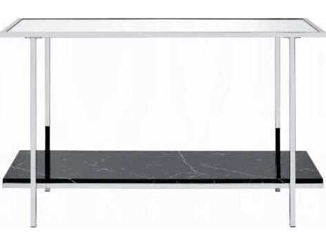 Acme Furniture Angwin Rectangular Mirrored Engineered Stone Top Chrome Console Table