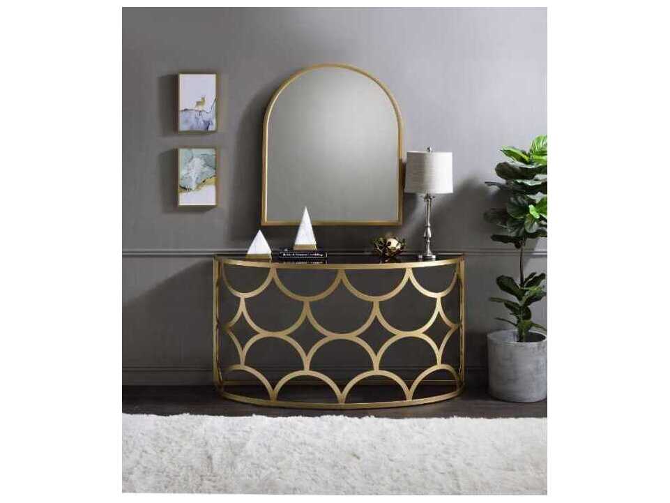 Acme Furniture Demilune Glass Gold Console Table