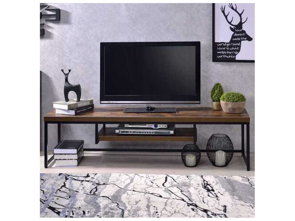 Acme Furniture Bob 59" Weathered Oak Black Metal Media Console