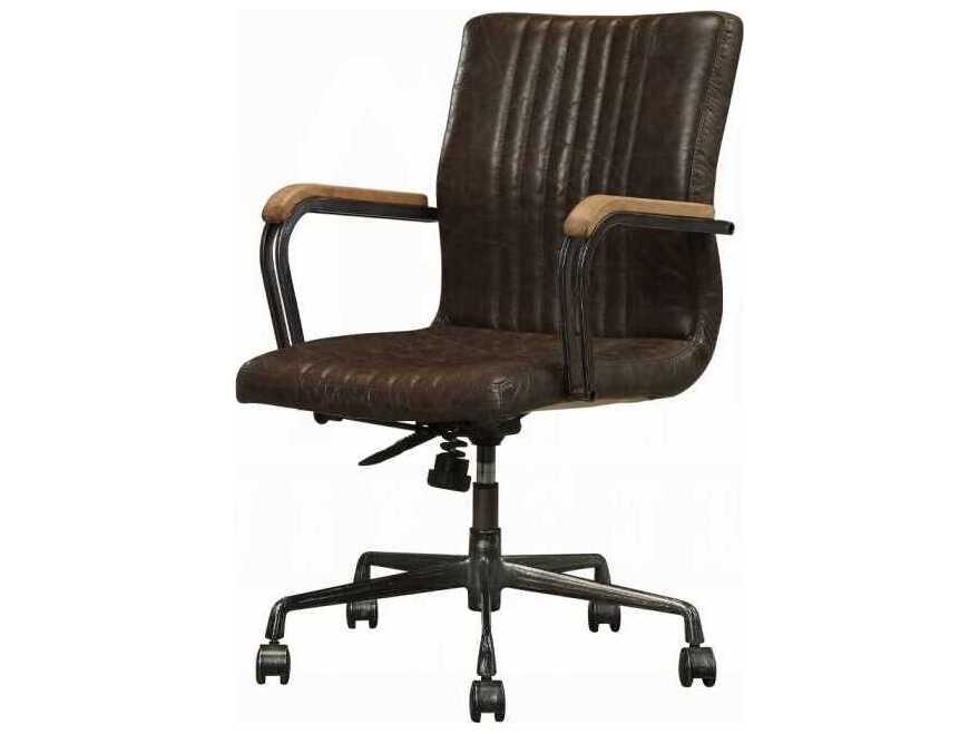 Acme Furniture Brown Leather Adjustable Swivel Task Office Chair