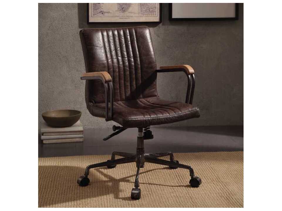 Acme Furniture Brown Leather Adjustable Swivel Task Office Chair