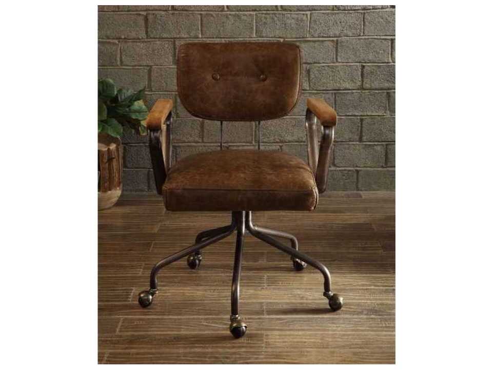 Acme Furniture Hallie Brown Leather Swivel Tilt Task Office Chair
