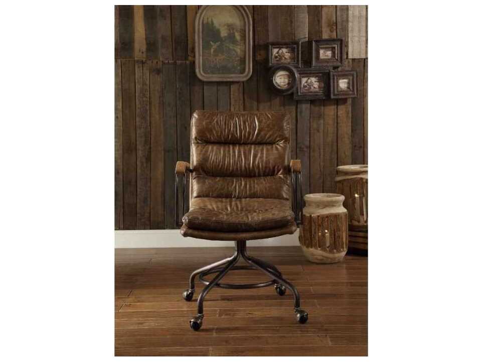 Acme Furniture Harith Brown Leather Swivel Executive Desk Chair
