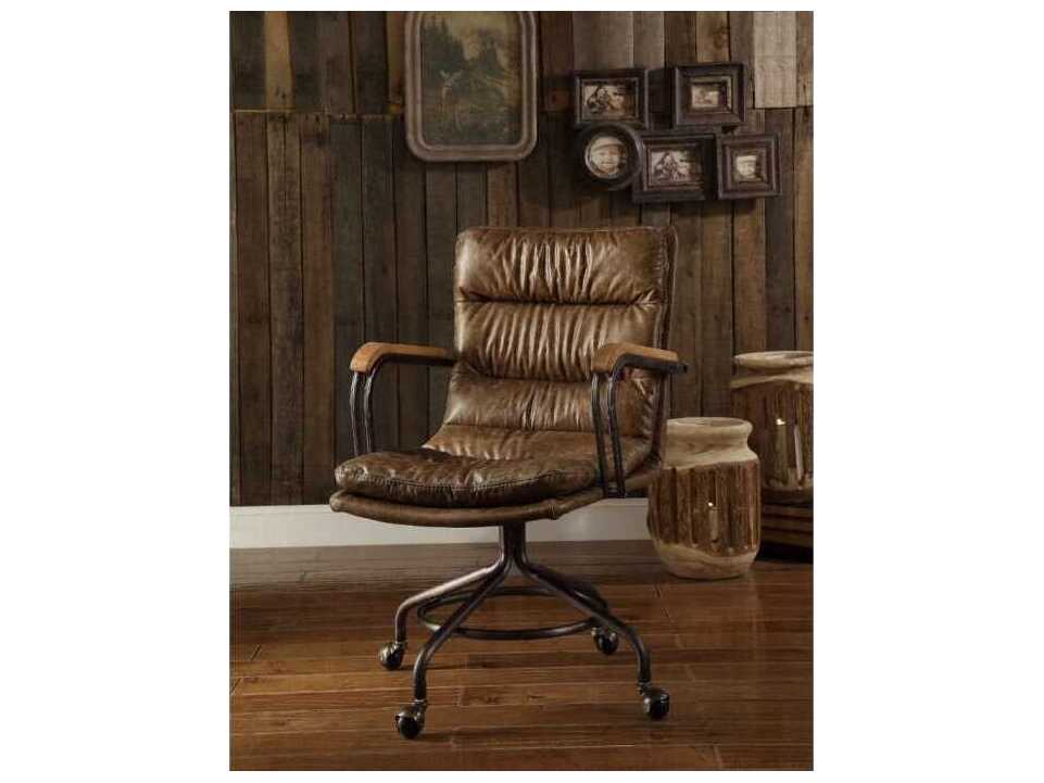 Acme Furniture Harith Brown Leather Swivel Executive Desk Chair