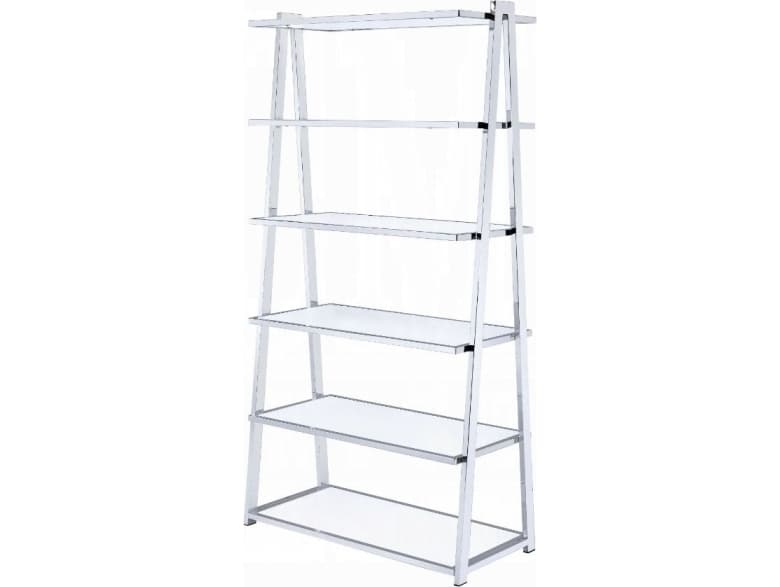 Acme Furniture Coleen White High Gloss Chrome Bookcase