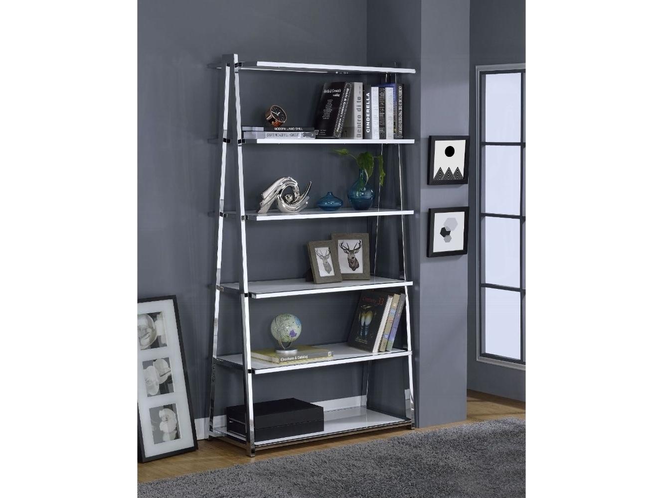 Acme Furniture Coleen White High Gloss Chrome Bookcase