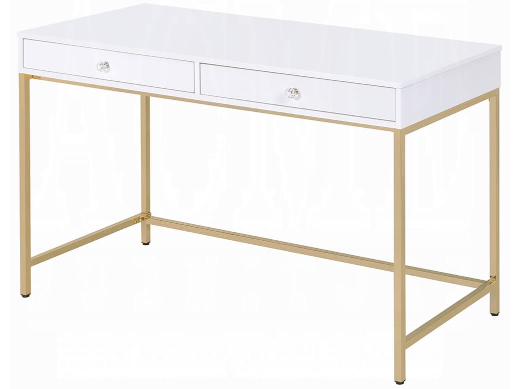 Acme Furniture Ottey White High Gloss Gold Writing Desk