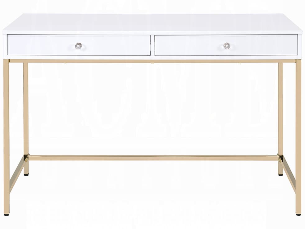 Acme Furniture Ottey White High Gloss Gold Writing Desk