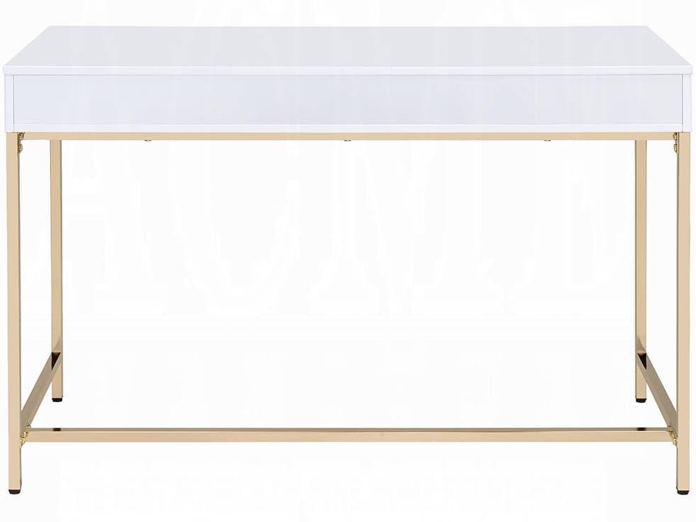 Acme Furniture Ottey White High Gloss Gold Writing Desk