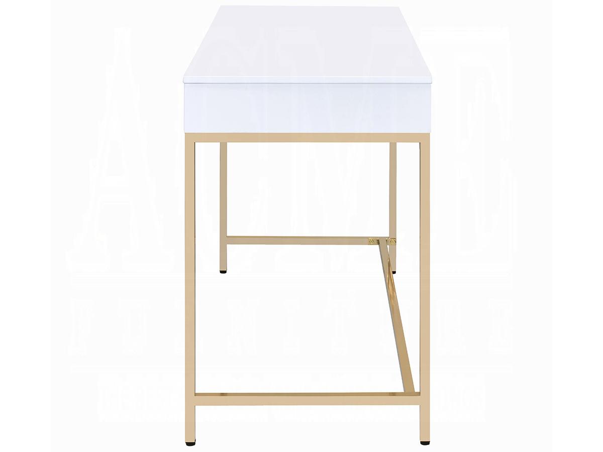Acme Furniture Ottey White High Gloss Gold Writing Desk