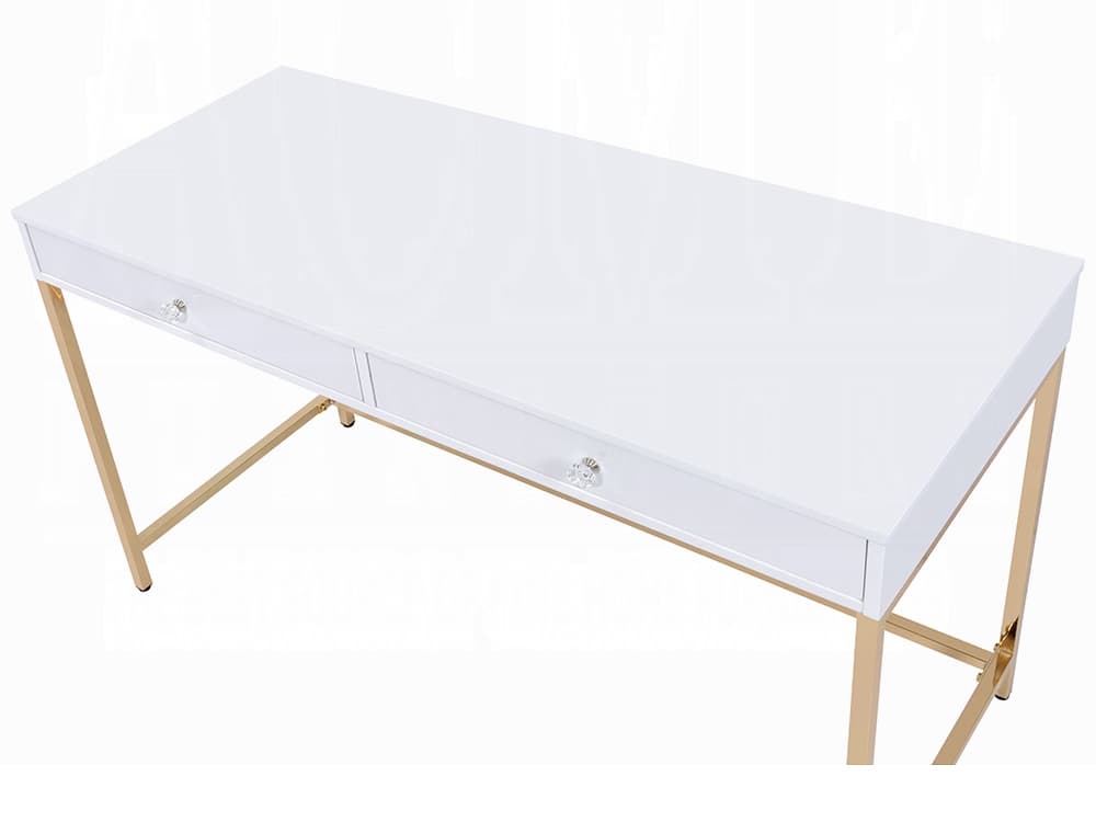 Acme Furniture Ottey White High Gloss Gold Writing Desk