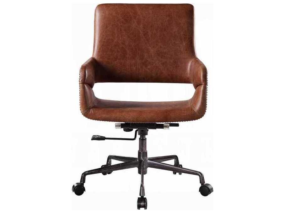 Acme Furniture Brown Leather Adjustable Swivel Computer Office Chair