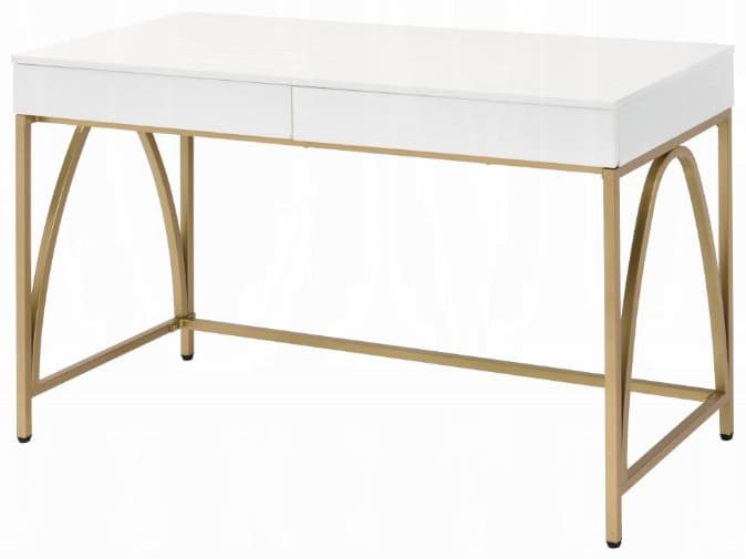 Acme Furniture Lightmane White High Gloss Gold Writing Desk