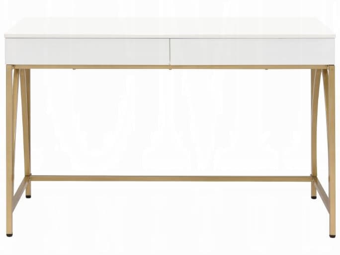 Acme Furniture Lightmane White High Gloss Gold Writing Desk