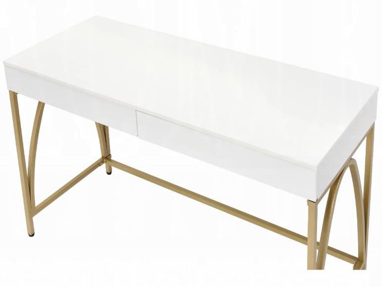 Acme Furniture Lightmane White High Gloss Gold Writing Desk