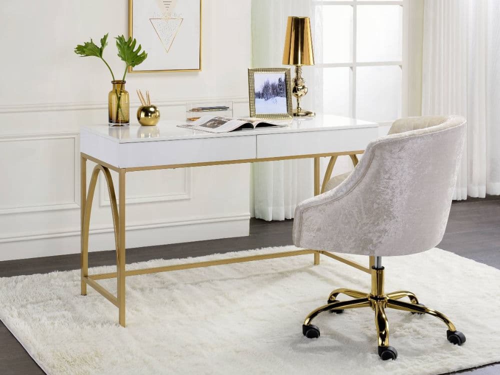 Acme Furniture Lightmane White High Gloss Gold Writing Desk