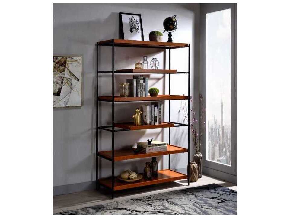 Acme Furniture Oaken Honey Oak Black Bookcase