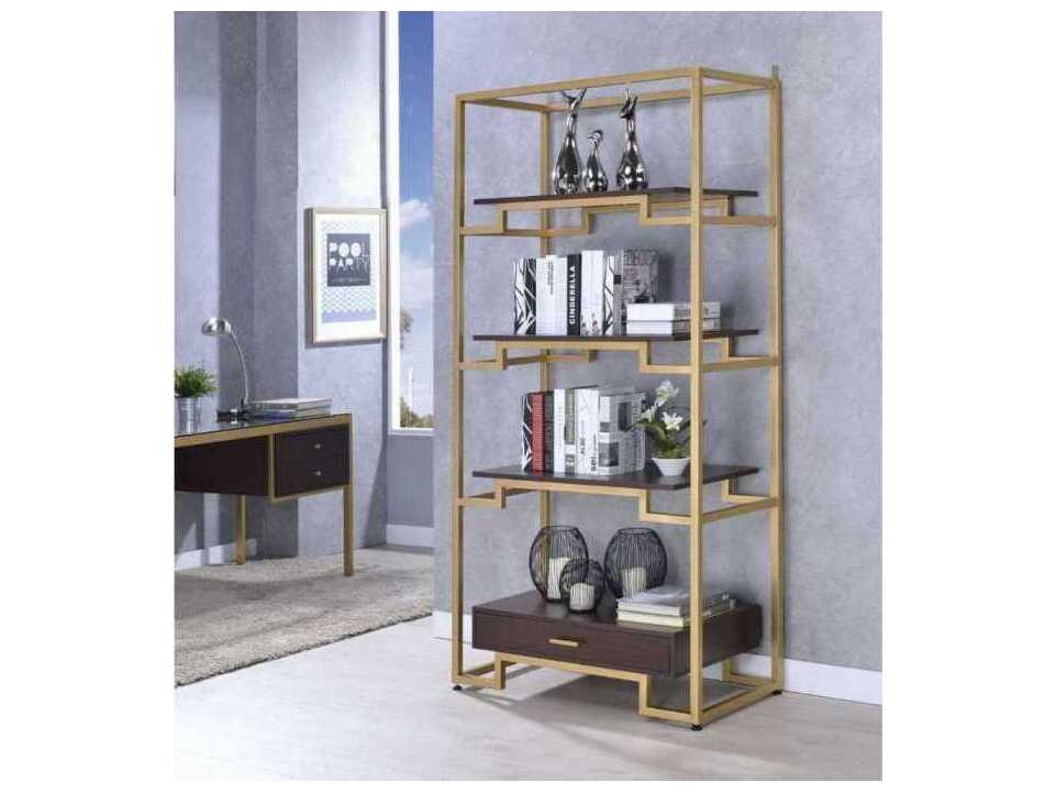 Acme Furniture Yumia Gold Walnut Bookcase