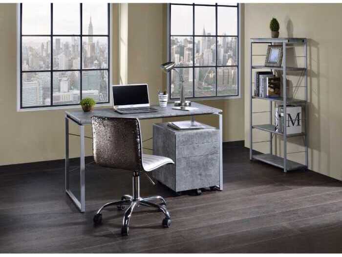 Acme Furniture Jurgen Faux Concrete Silver Writing Desk