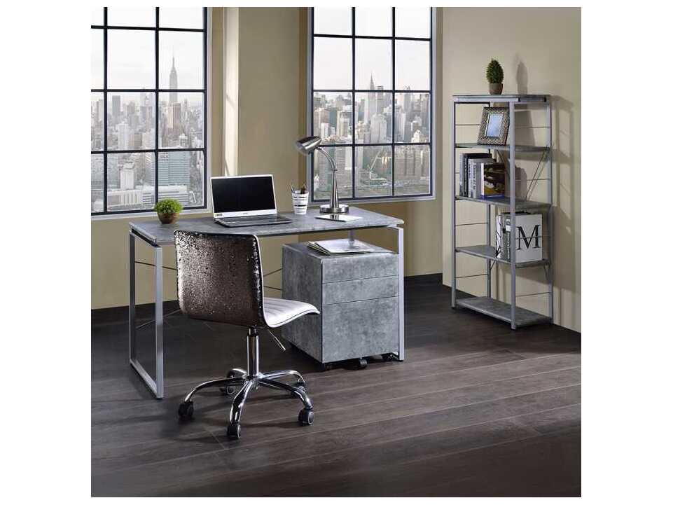 Acme Furniture Jurgen Faux Concrete Silver Bookcase