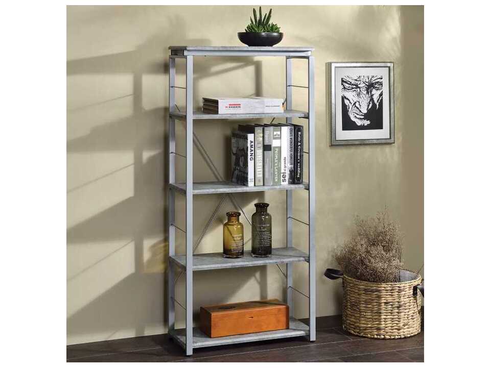 Acme Furniture Jurgen Faux Concrete Silver Bookcase