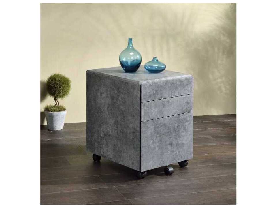 Acme Furniture Jurgen Faux Concrete Silver File Cabinet
