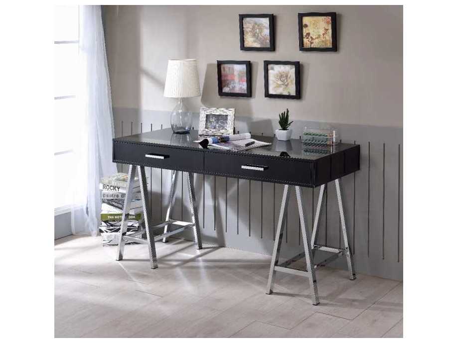 Acme Furniture Coleen Black High Gloss Chrome Writing Desk
