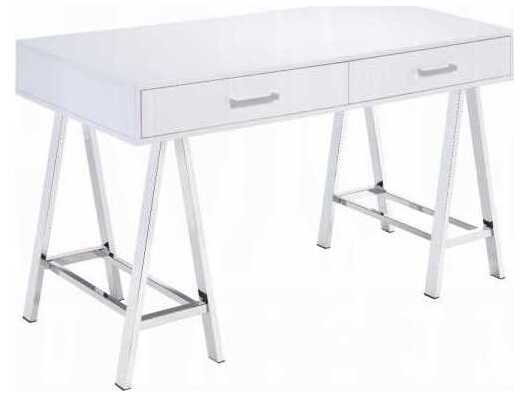 Acme Furniture Coleen White High Gloss Chrome Writing Desk