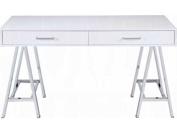 Acme Furniture Coleen White High Gloss Chrome Writing Desk