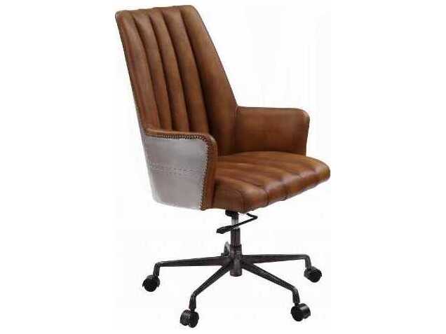 Acme Furniture Brown Leather Adjustable Swivel Executive Desk Chair