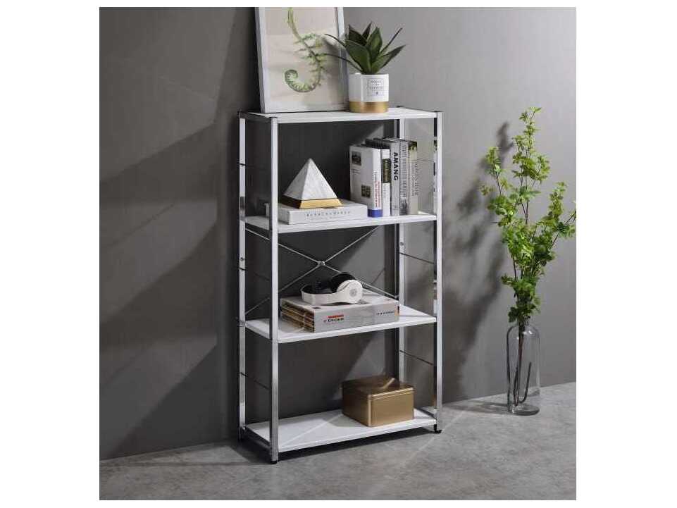Acme Furniture Tennos White Chrome Bookcase