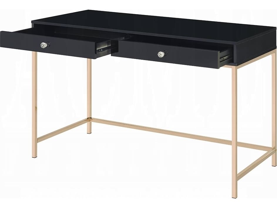Acme Furniture Ottey Black High Gloss Gold Writing Desk