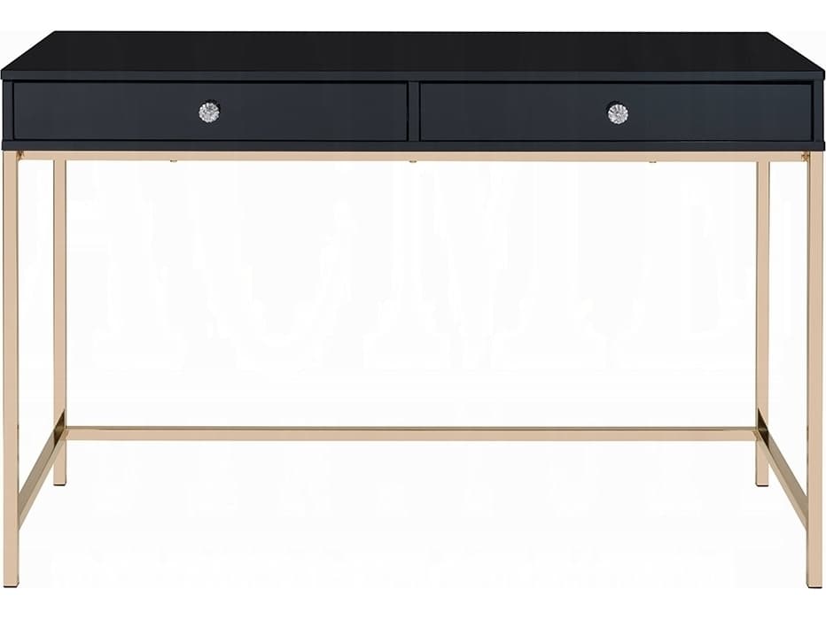 Acme Furniture Ottey Black High Gloss Gold Writing Desk
