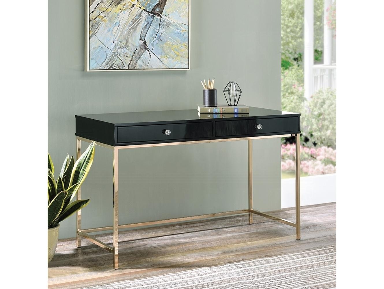 Acme Furniture Ottey Black High Gloss Gold Writing Desk