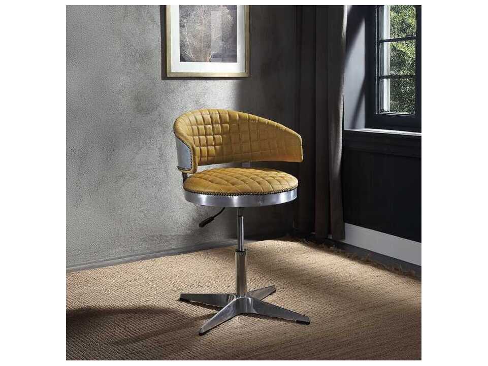 Acme Furniture Brancaster Turmeric Chrome Leather Adjustable Bar Stool