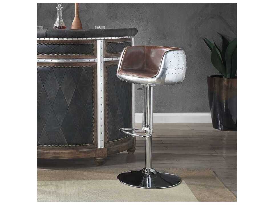 Acme Furniture Brancaster Vintage Brown Leather Adjustable Bar Stool