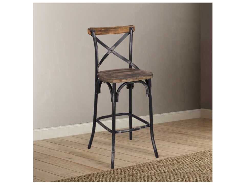 Acme Furniture Zaire Antique Black Oak Walnut Wood Bar Stool