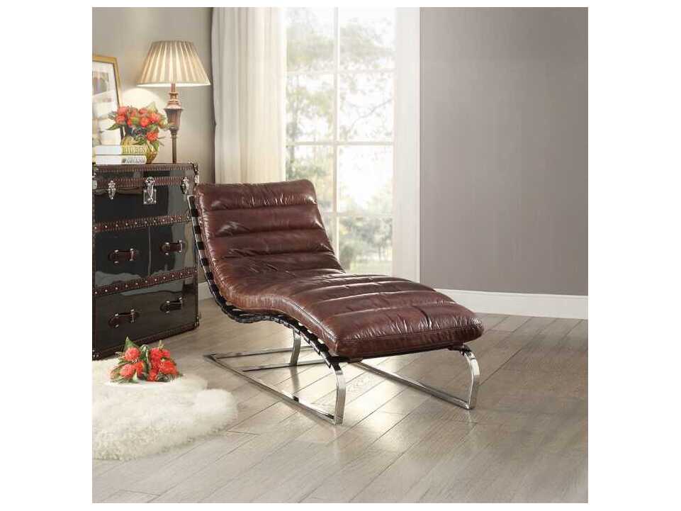 Acme Furniture Vintage Dark Brown Leather Chaise