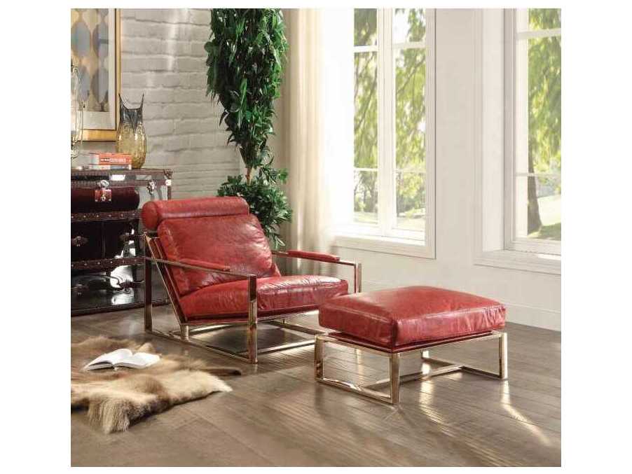 Acme Furniture Red Leather Accent Chair