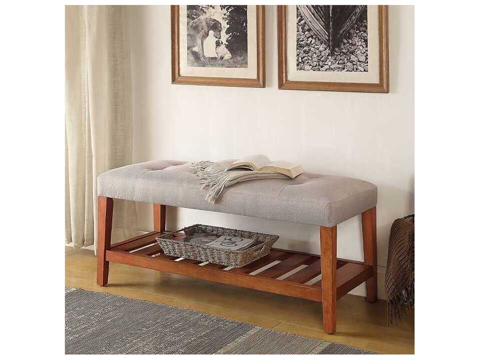 Acme Furniture Charla Light Gray Oak Upholstered Accent Bench