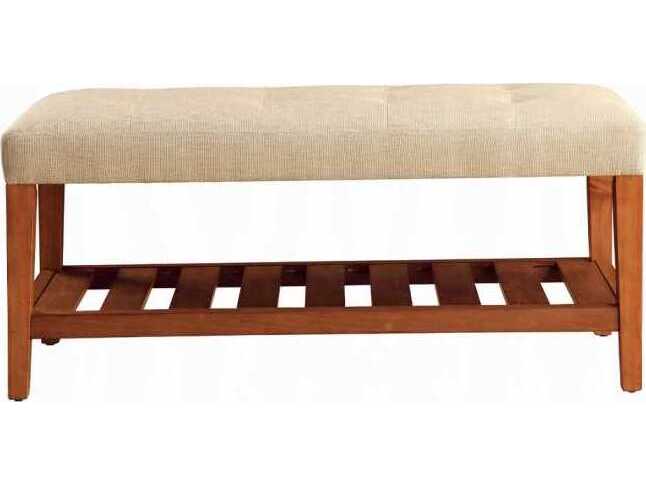 Acme Furniture Charla Beige Oak Upholstered Accent Bench