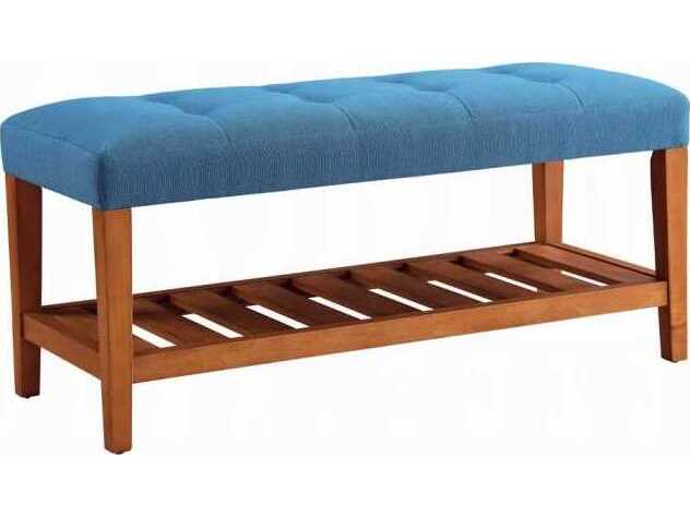 Acme Furniture Charla Blue Oak Upholstered Accent Bench