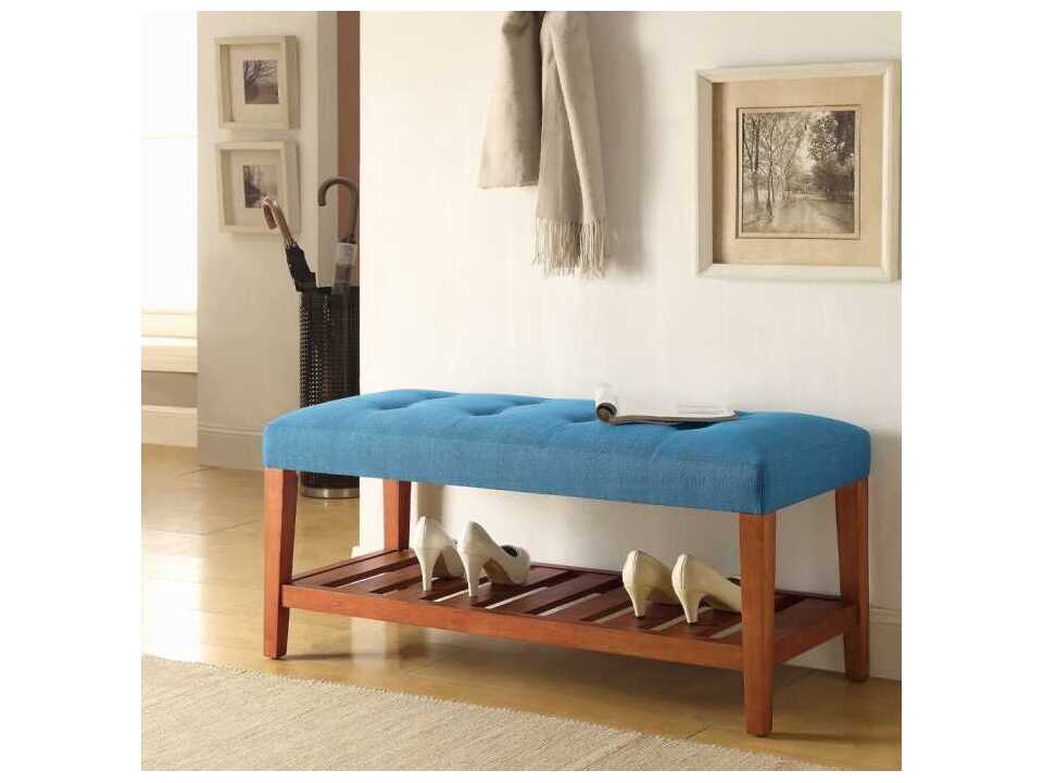 Acme Furniture Charla Blue Oak Upholstered Accent Bench