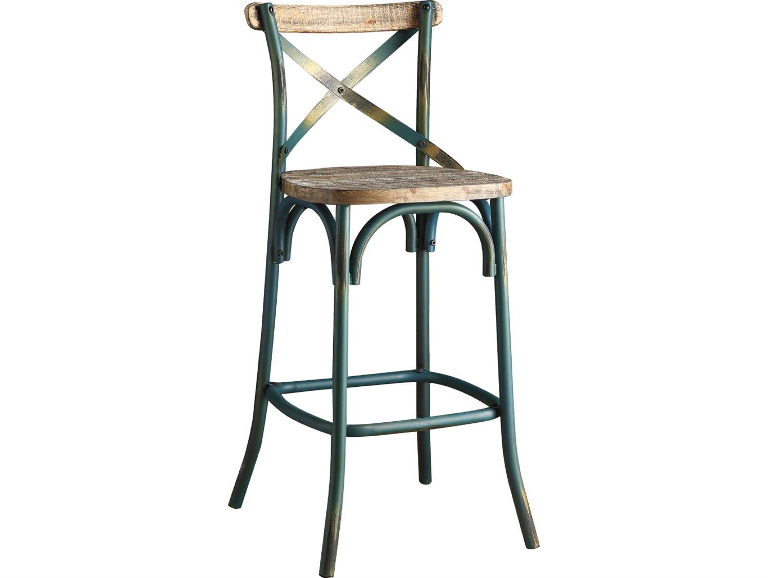 Acme Furniture Zaire Antique Turquoise Oak Walnut Wood Bar Stool