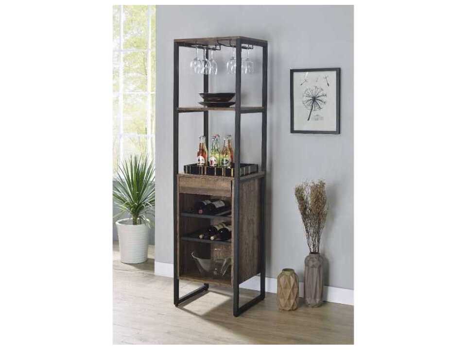 Acme Furniture Brown Weathered Oak Bar Cabinet