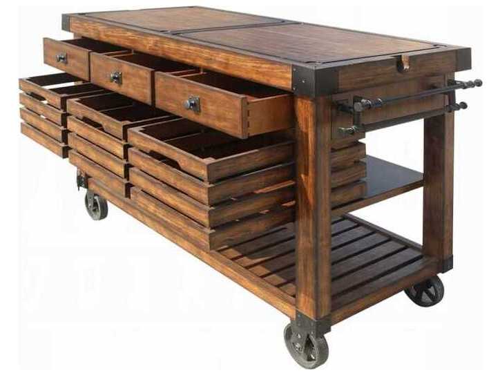 Acme Furniture Wood Brown Distressed Chestnut Bar Cart