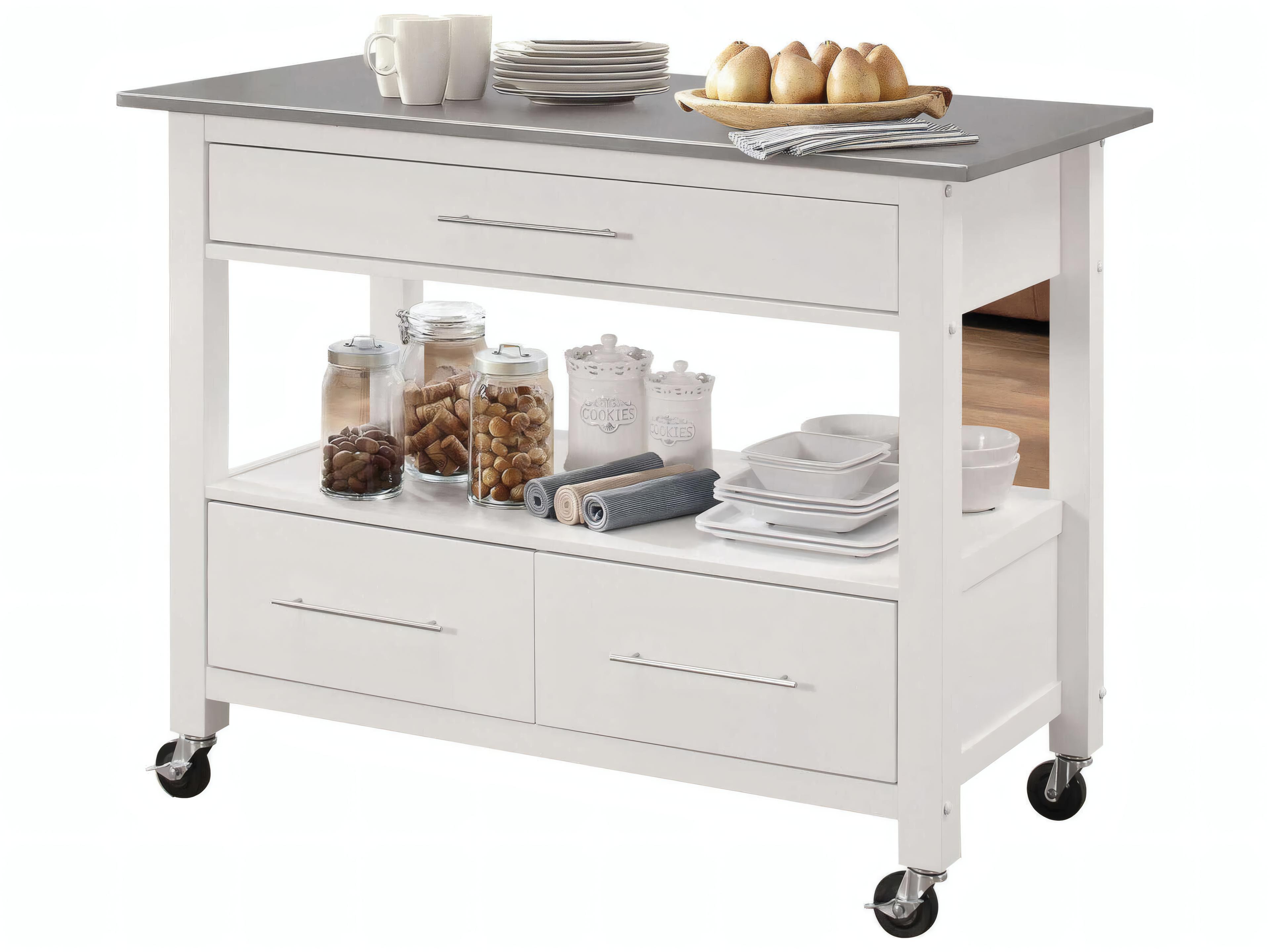 Acme Furniture Ottawa Stainless Steel White Bar Cart
