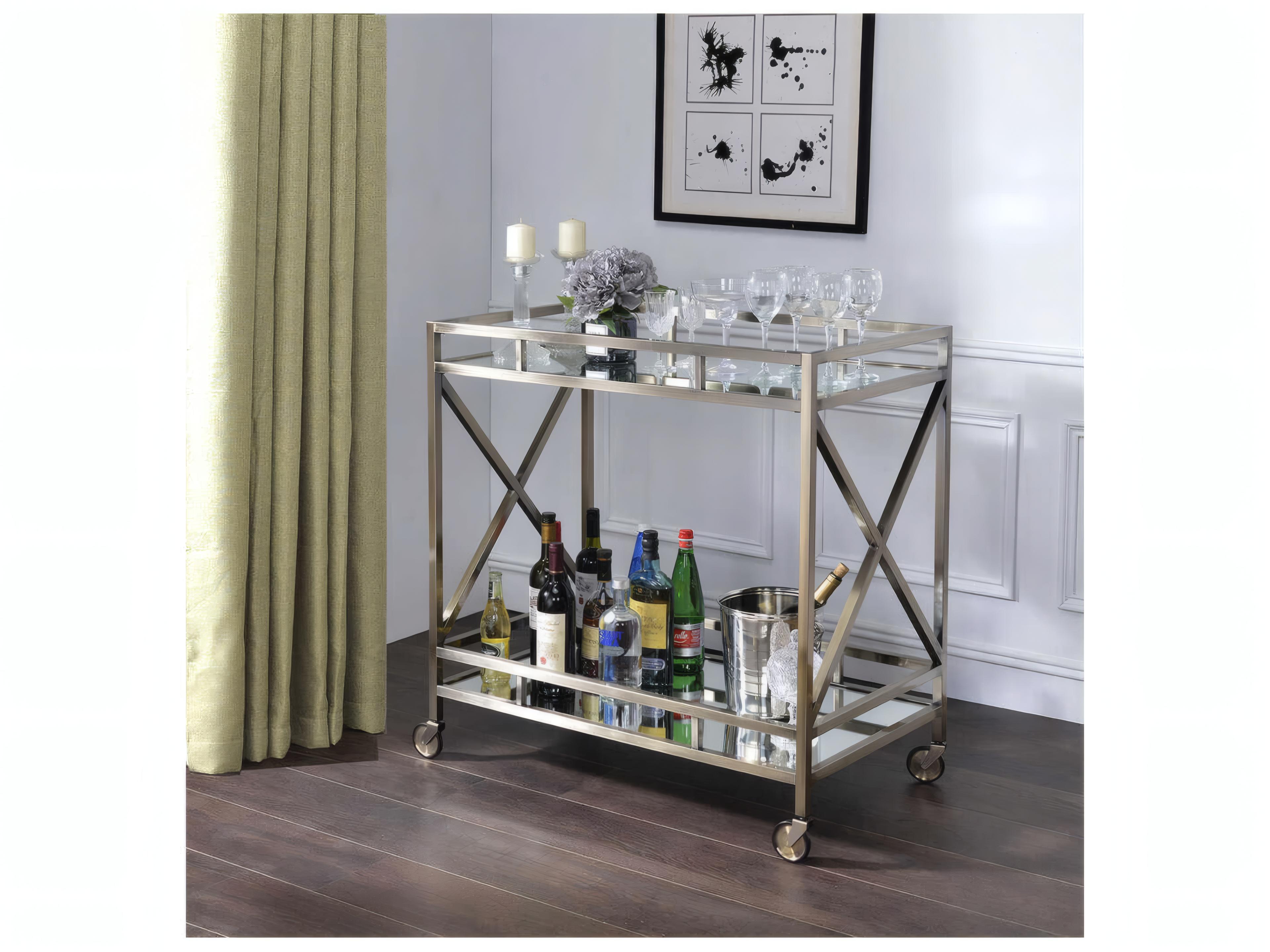 Acme Furniture Glass Antique Gold Mirror Bar Cart